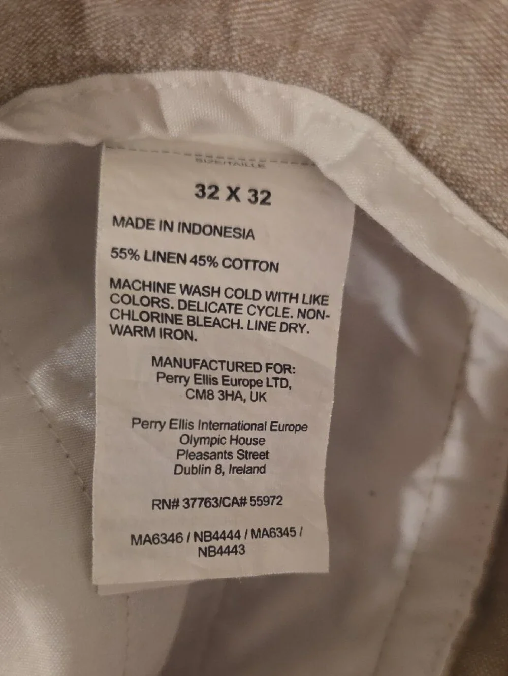 Perry Ellis Beige Drawstring Linen-Blend Chinos